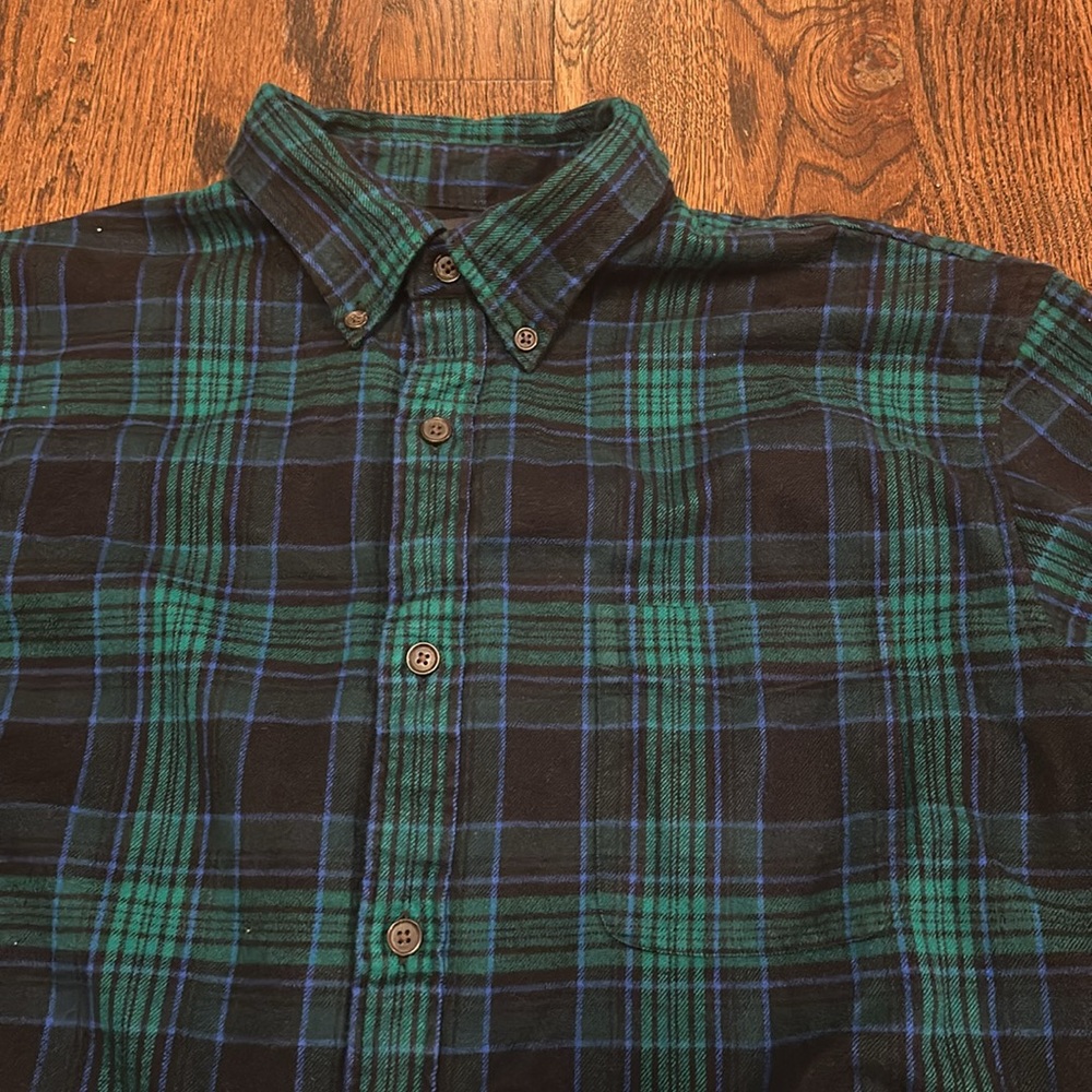 Lands’ End Evergreen Blackwatch plaid cotton flannel traditional fit shirt L - Picture 4 of 7